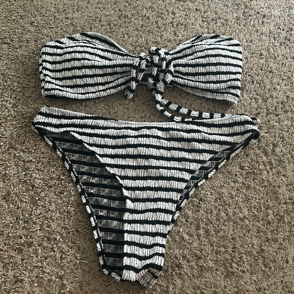 White and black striped bikini